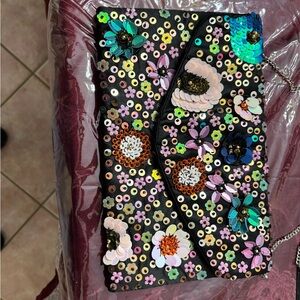 Floral Embellished Black Clutch